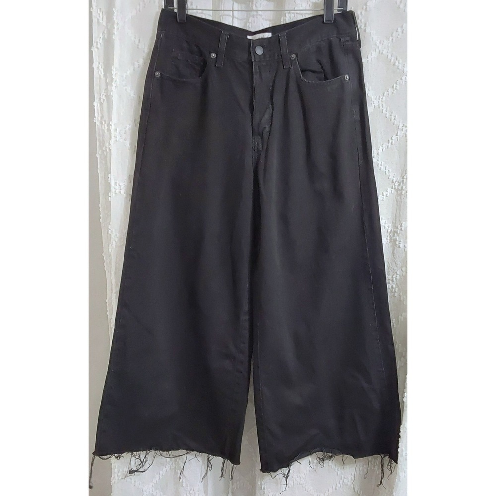 Universal Thread Womens Mid Rise Super Wide Leg Jeans Black Raw Hem Size 6R